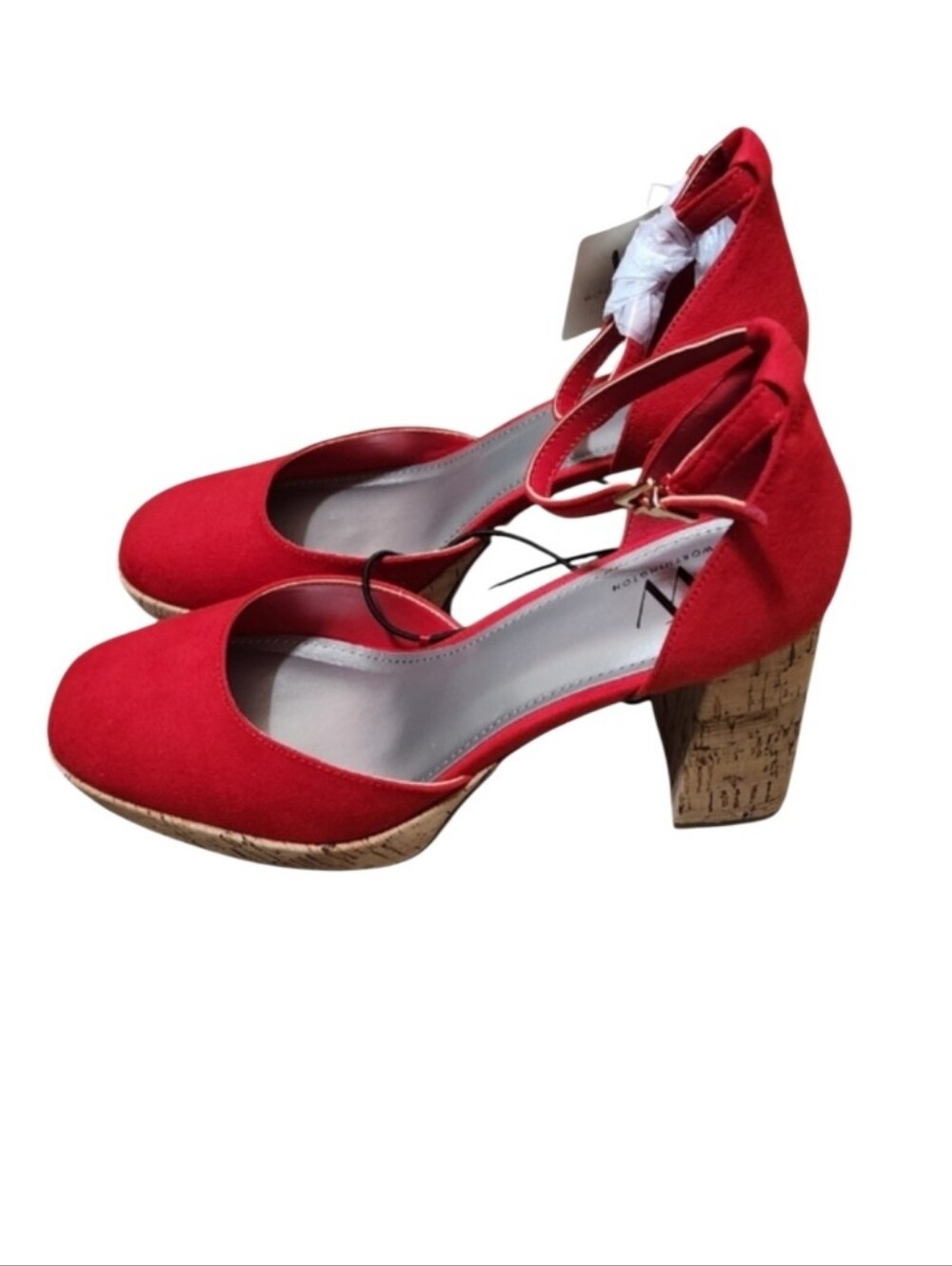RED FAUX SUEDE ROUND TOE BLOCK HEEL SZ 9.5 NWT
